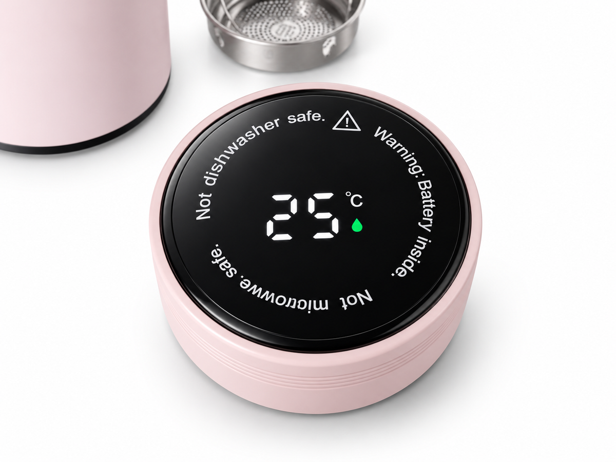 Gourde isotherme 480ml inox avec thermomètre tactile et filtre à thé
