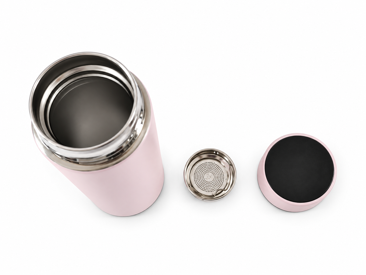Gourde isotherme 480ml inox avec thermomètre tactile et filtre à thé