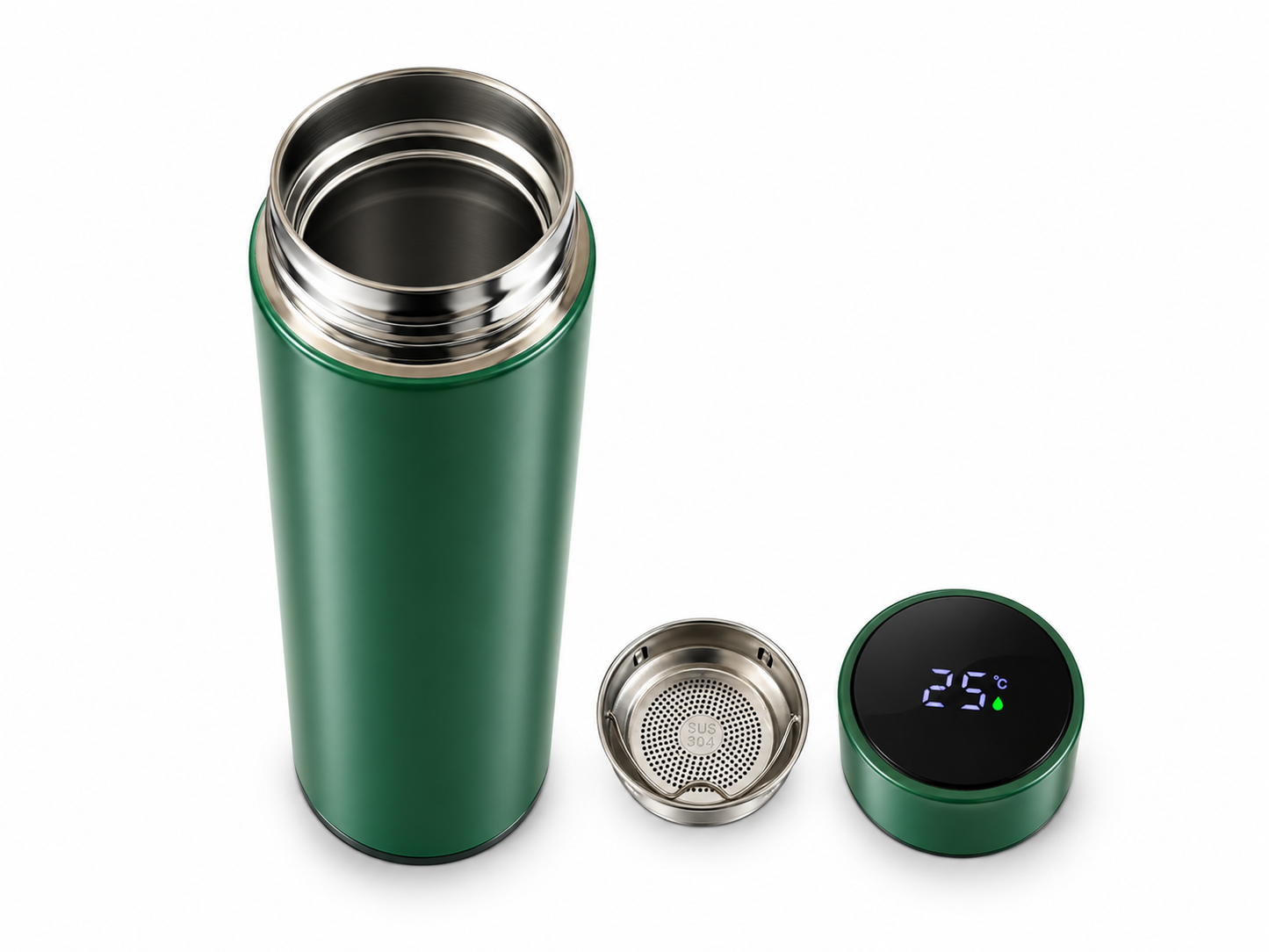 Gourde isotherme 480ml inox avec thermomètre tactile et filtre à thé