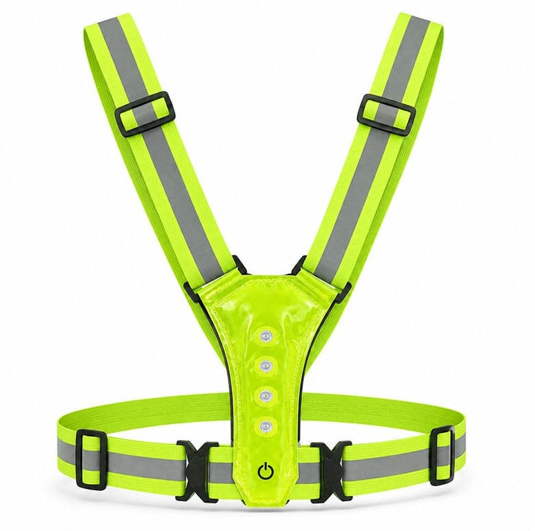 Harnais de sécurité réfléchissant LED réglable – Jaune fluorescent
