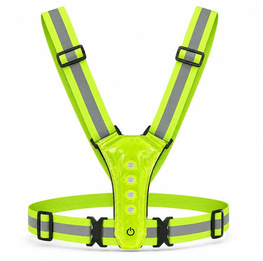 Harnais de sécurité réfléchissant LED réglable – Jaune fluorescent