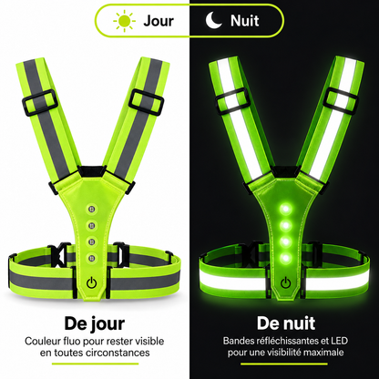 Harnais de sécurité réfléchissant LED réglable – Jaune fluorescent