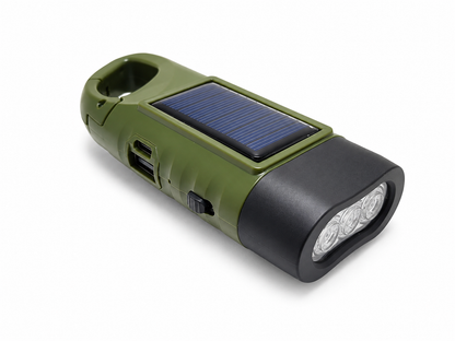 Lampe LED rechargeable solaire dynamo USB-C avec crochet