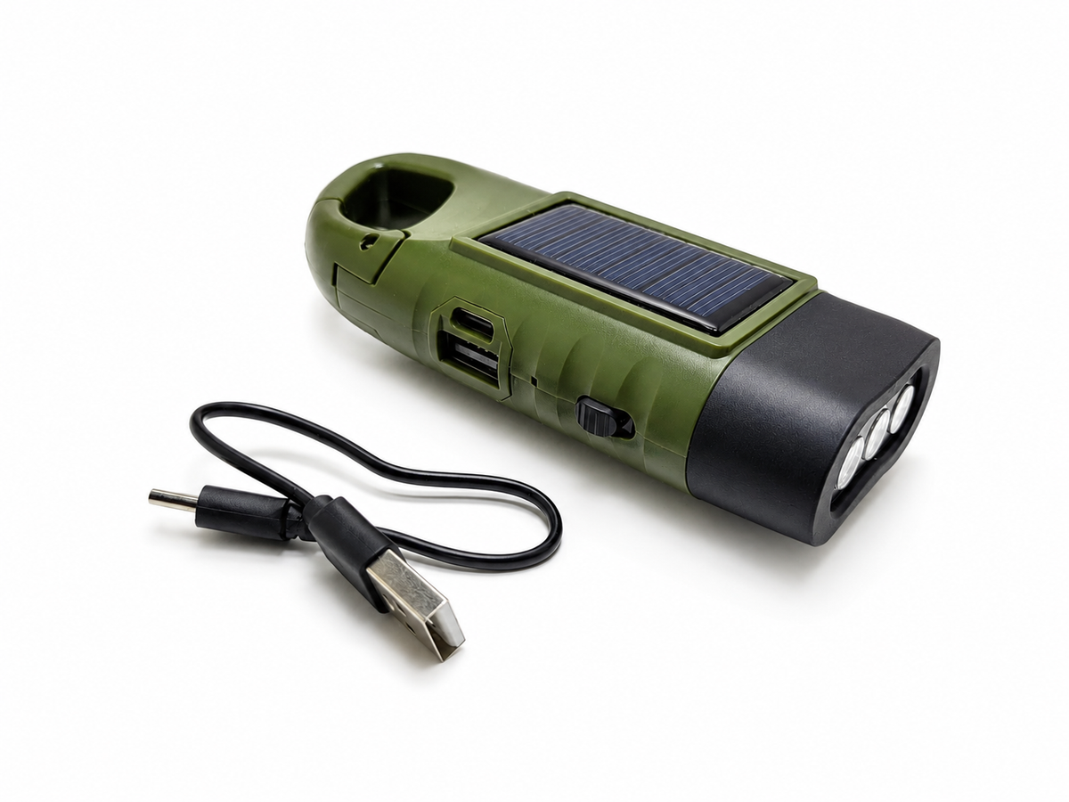 Lampe LED rechargeable solaire dynamo USB-C avec crochet