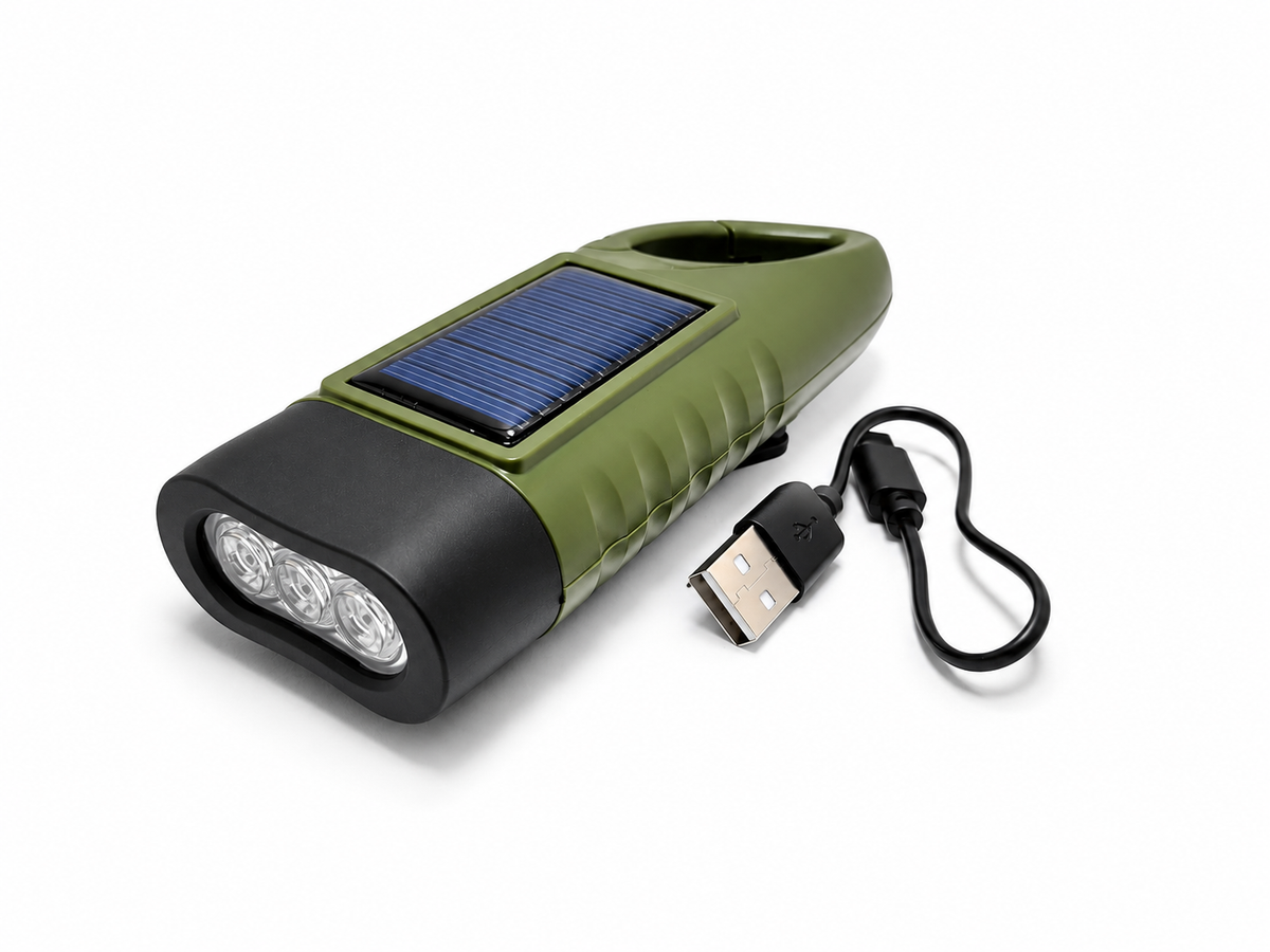 Lampe LED rechargeable solaire dynamo USB-C avec crochet