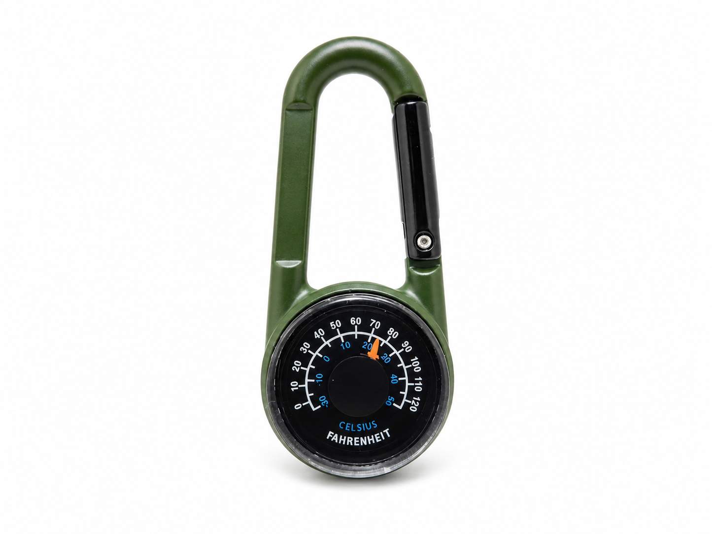 Mousqueton boussole thermomètre compact en trois coloris pour sorties outdoor