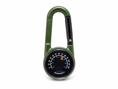 Mousqueton boussole thermomètre compact en trois coloris pour sorties outdoor