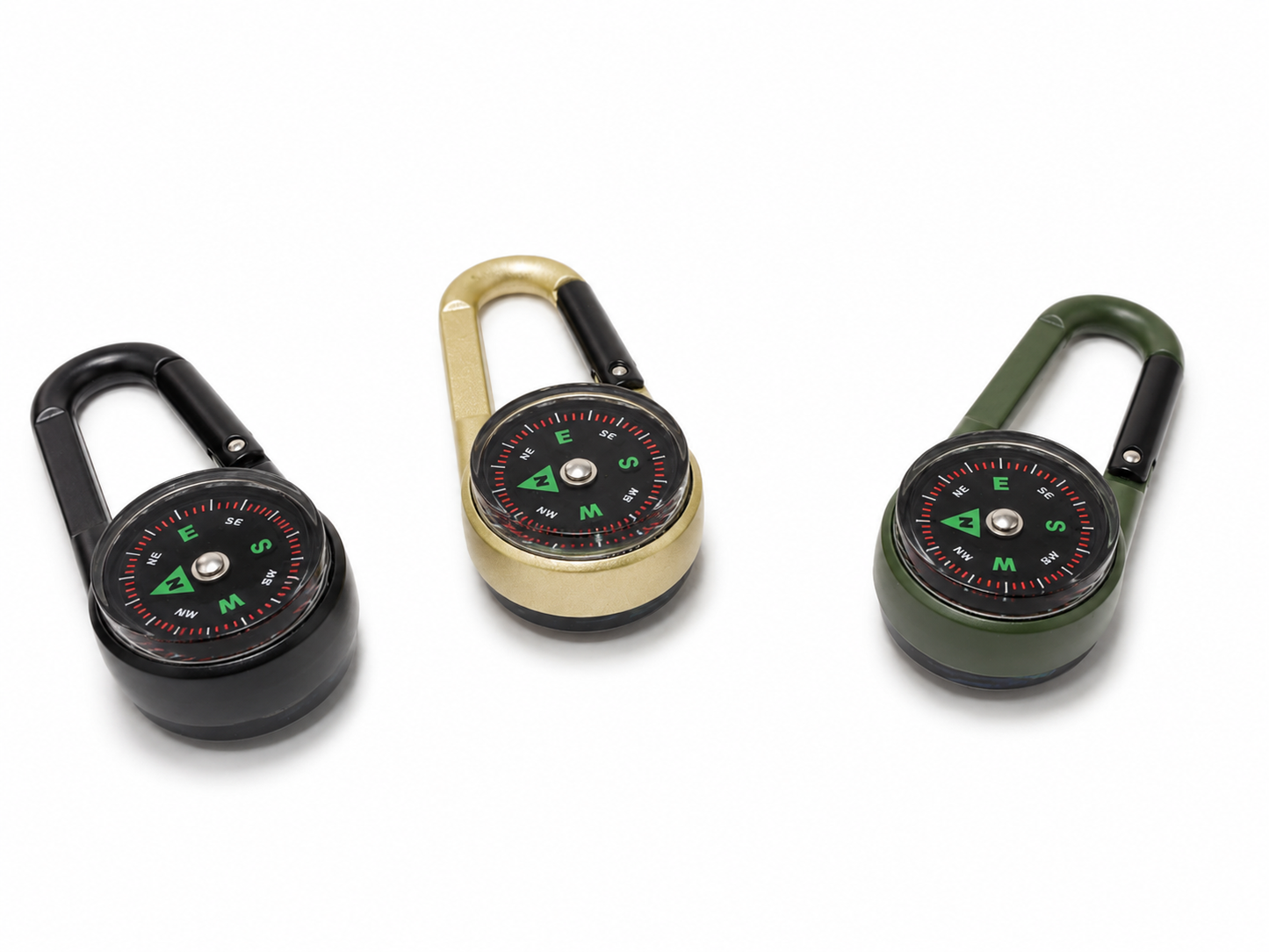 Mousquetons boussole thermomètre 3 en 1 noir doré et vert avec lecture Celsius Fahrenheit