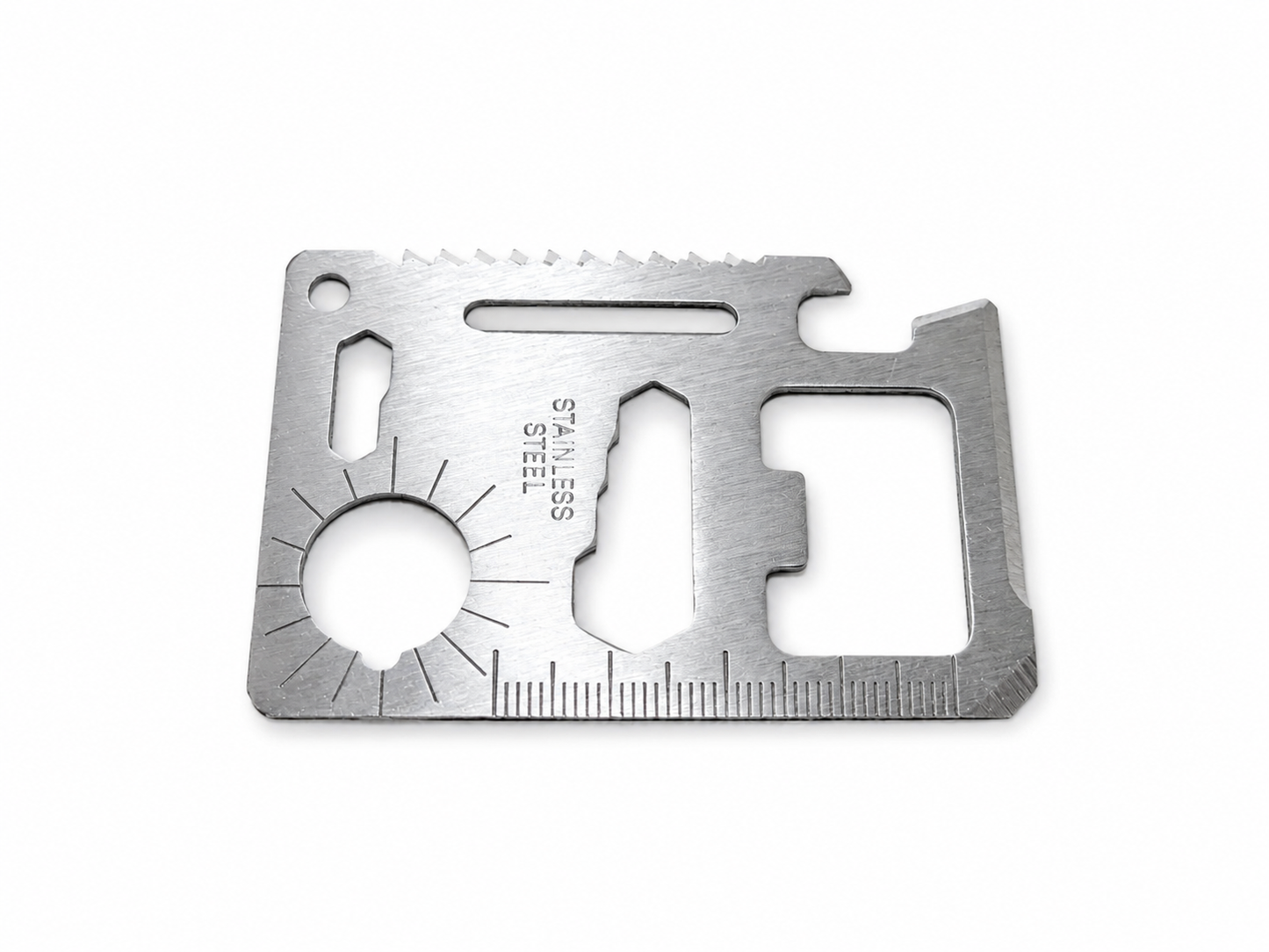 Carte outil multifonction 11 fonctions en acier inoxydable format compact
