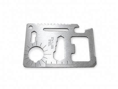 Carte outil multifonction 11 fonctions en acier inoxydable format compact