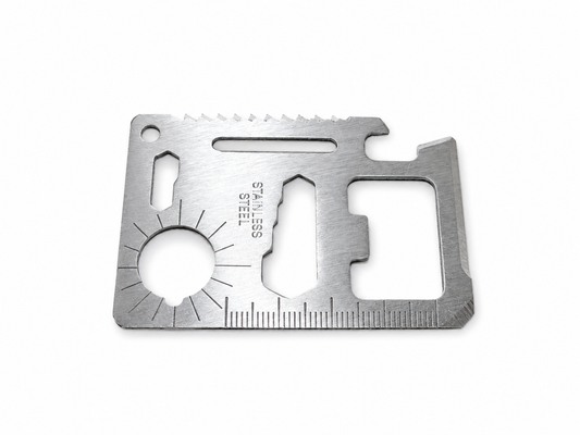 Carte outil multifonction 11 fonctions en acier inoxydable format compact