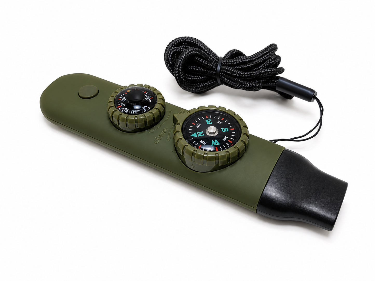 Sifflet de survie multifonction 7 en 1 – boussole, LED, loupe, miroir et thermomètre