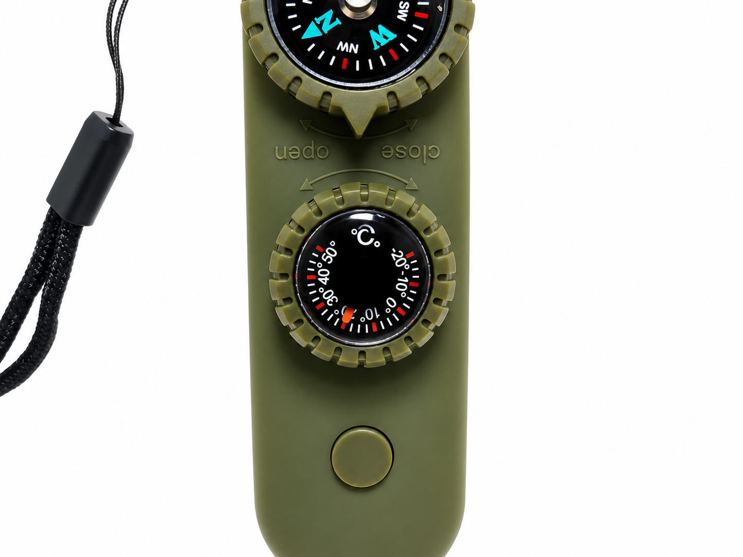 Sifflet de survie multifonction 7 en 1 – boussole, LED, loupe, miroir et thermomètre