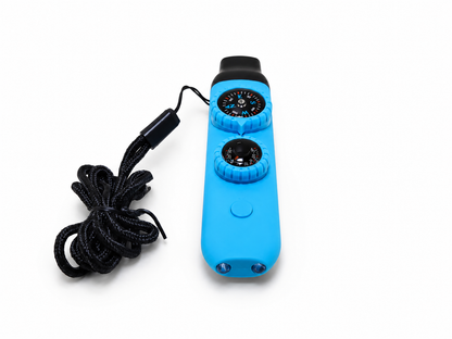 Sifflet de survie multifonction 7 en 1 – boussole, LED, loupe, miroir et thermomètre