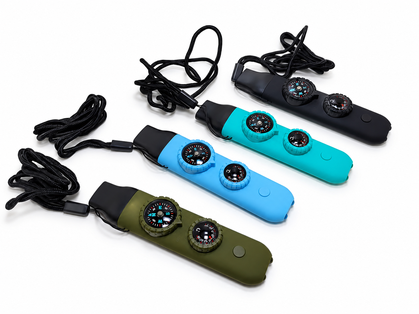 Sifflet de survie multifonction 7 en 1 – boussole, LED, loupe, miroir et thermomètre