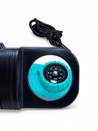 Sifflet de survie multifonction 7 en 1 – boussole, LED, loupe, miroir et thermomètre