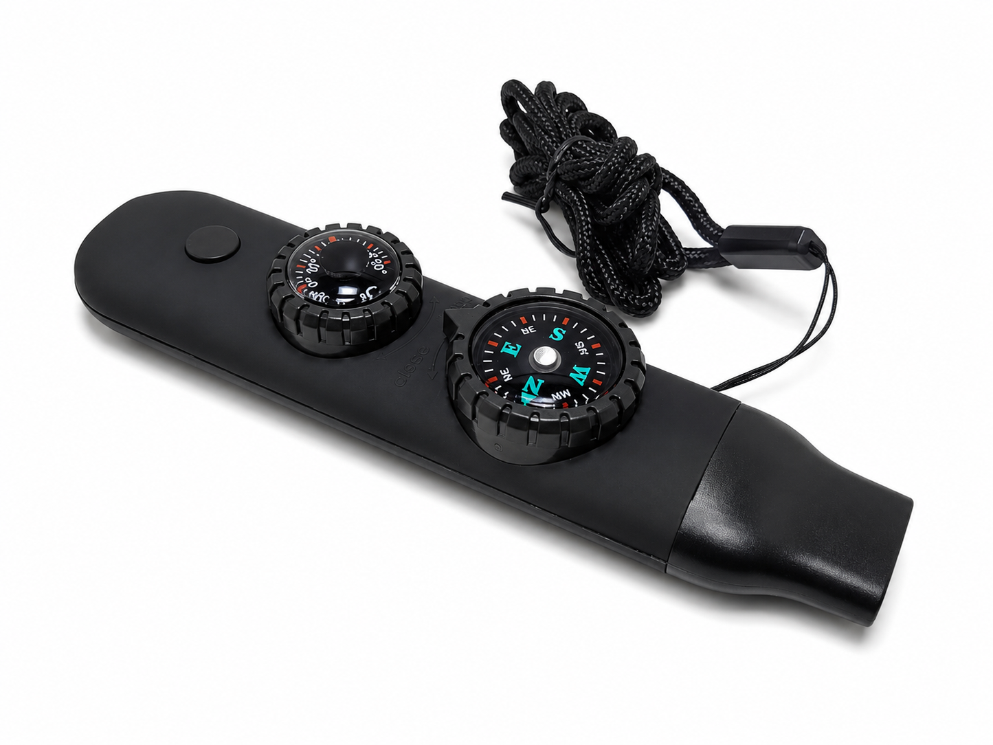 Sifflet de survie multifonction 7 en 1 – boussole, LED, loupe, miroir et thermomètre