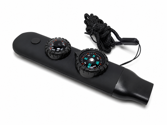 Sifflet de survie multifonction 7 en 1 – boussole, LED, loupe, miroir et thermomètre