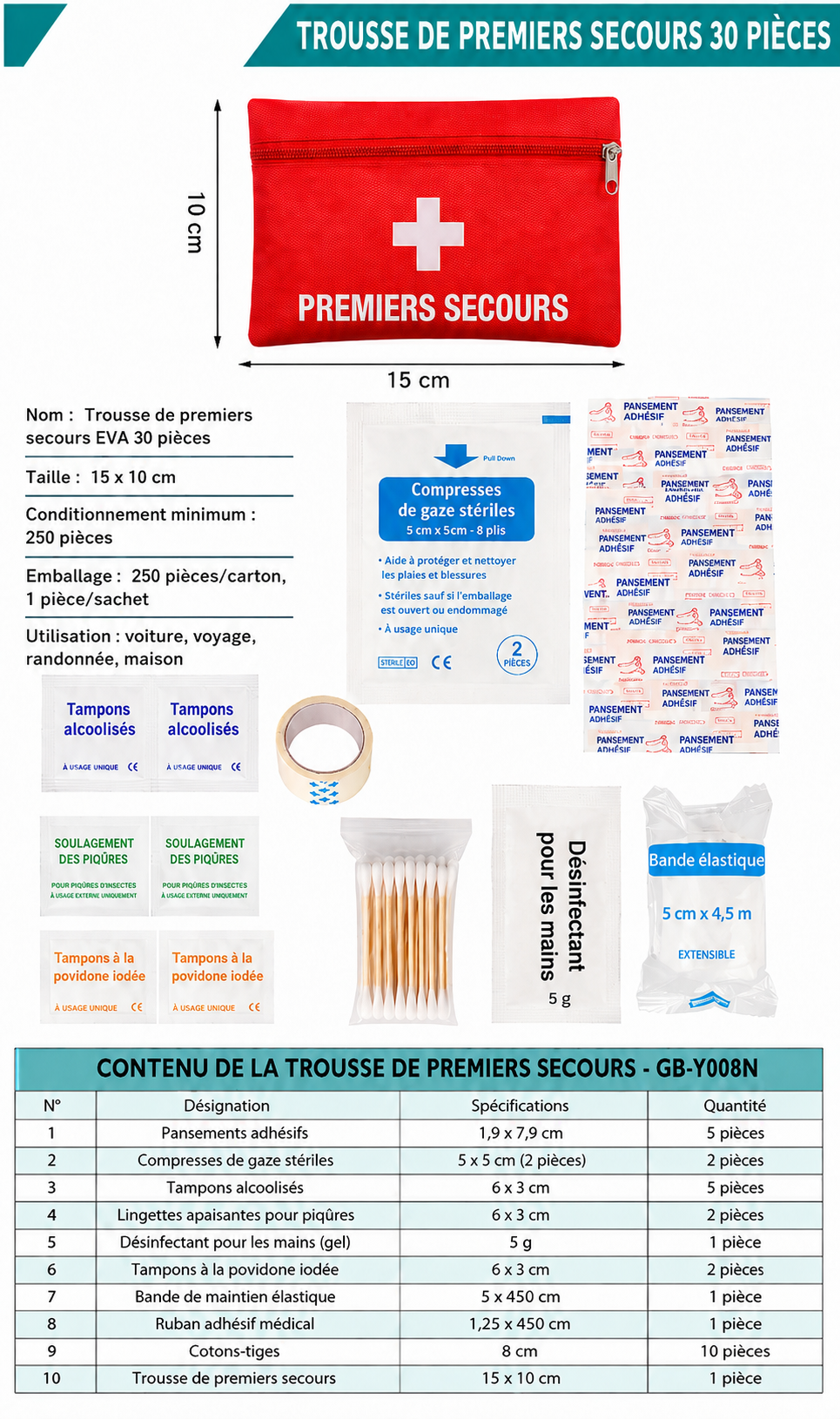 Trousse de 1er secours 30 pièces