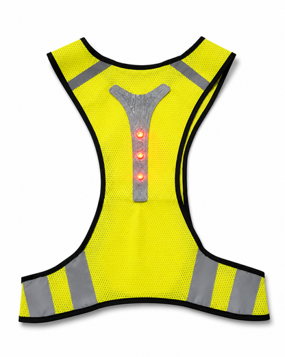 Détail du tissu respirant jaune fluo de la veste LED running